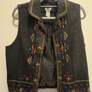 Black Embroidered Women's Western Boho Vest